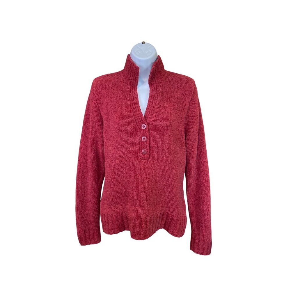 Sonoma LifeStyle Womens  Sweater Size M Red Mock Neck Button Pullover Cabincore